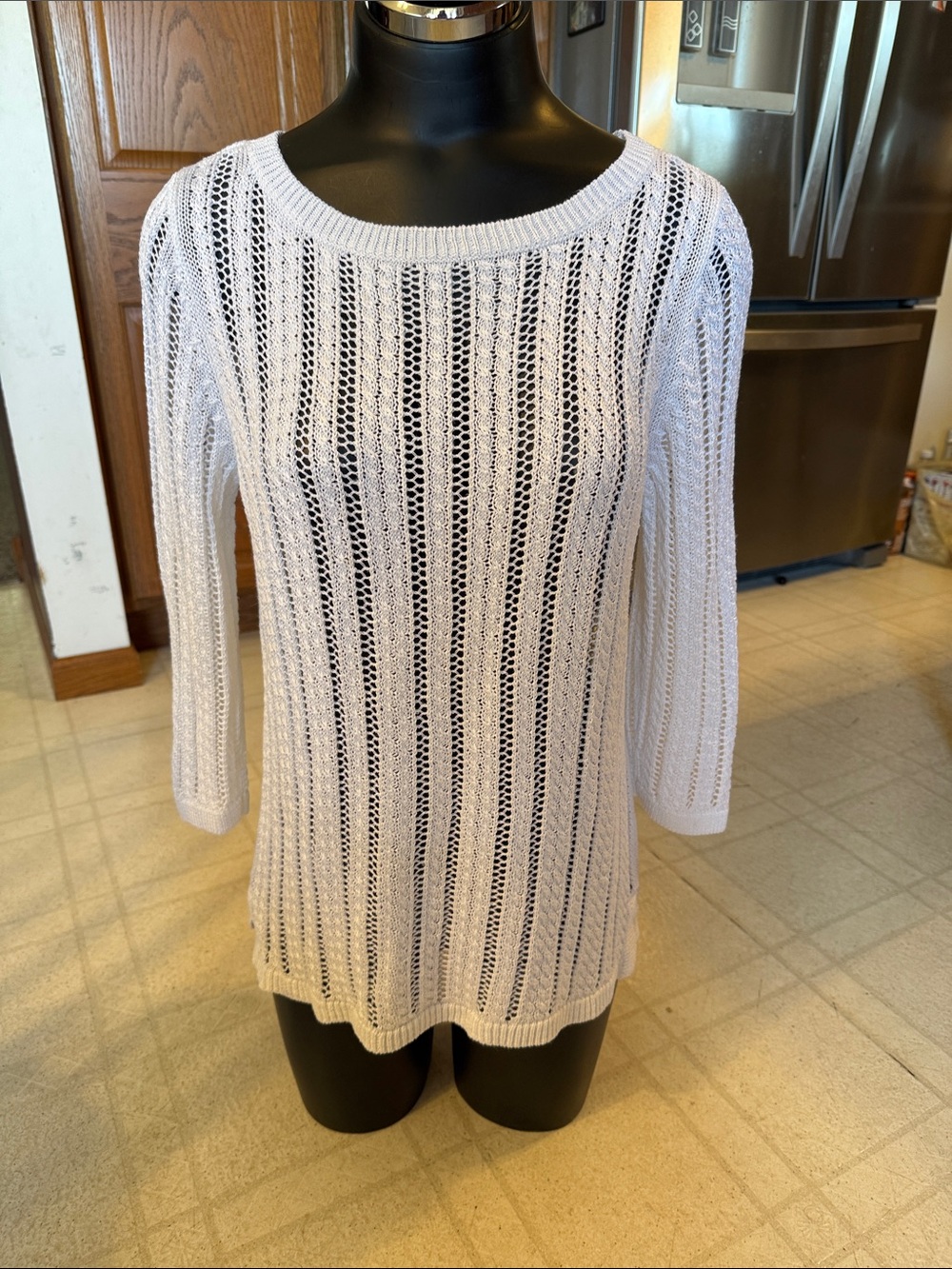 Talbots white 3/4 sleeve sweater. Petite Large.